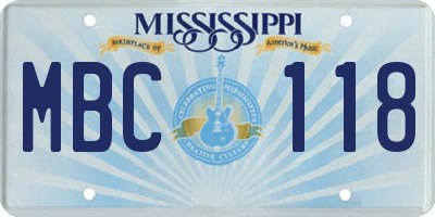 MS license plate MBC118