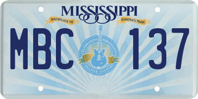 MS license plate MBC137