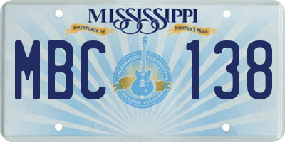 MS license plate MBC138