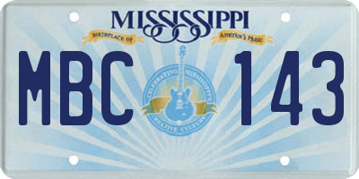 MS license plate MBC143
