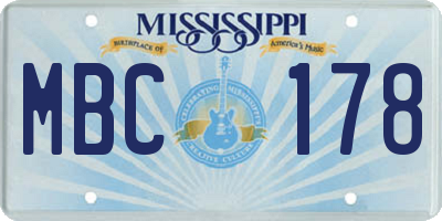 MS license plate MBC178