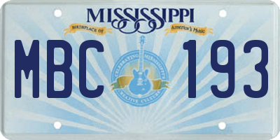 MS license plate MBC193