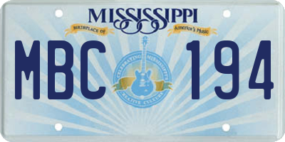 MS license plate MBC194