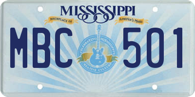 MS license plate MBC501