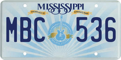 MS license plate MBC536