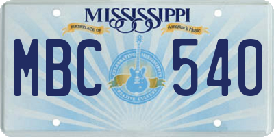 MS license plate MBC540