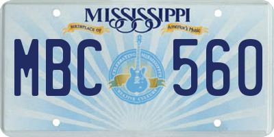 MS license plate MBC560