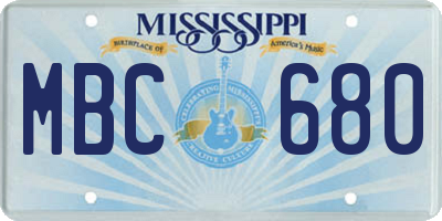MS license plate MBC680