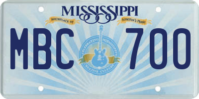 MS license plate MBC700