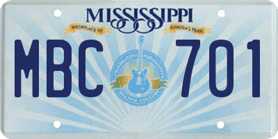 MS license plate MBC701