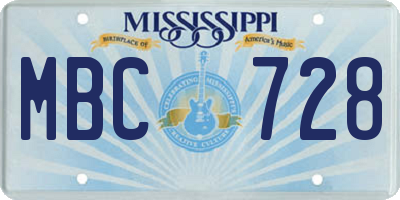 MS license plate MBC728