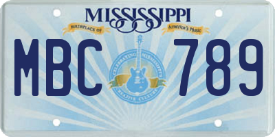 MS license plate MBC789