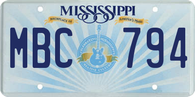 MS license plate MBC794
