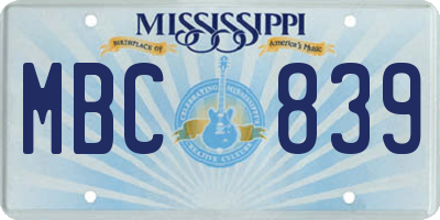 MS license plate MBC839