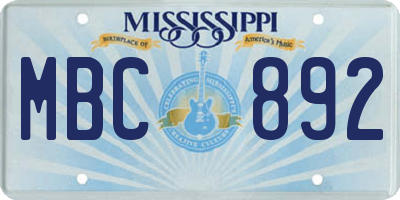 MS license plate MBC892