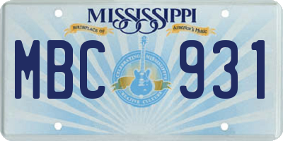 MS license plate MBC931