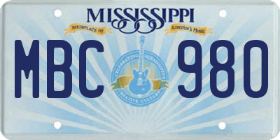 MS license plate MBC980