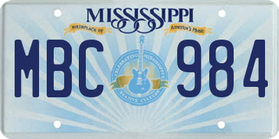 MS license plate MBC984