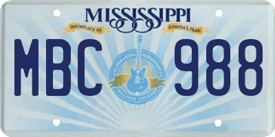 MS license plate MBC988