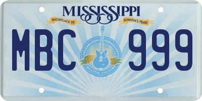 MS license plate MBC999