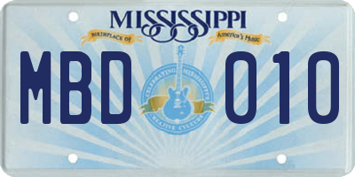 MS license plate MBD010