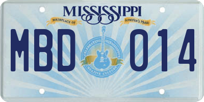 MS license plate MBD014