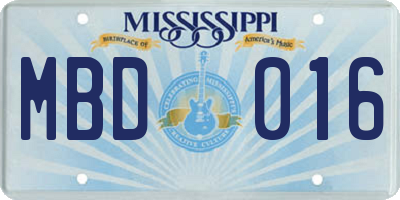 MS license plate MBD016
