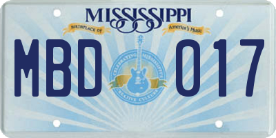 MS license plate MBD017