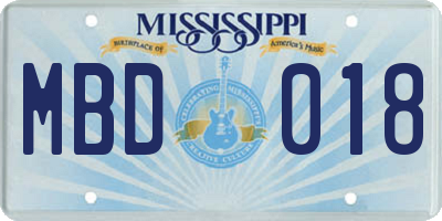 MS license plate MBD018