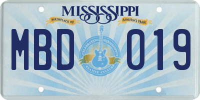 MS license plate MBD019