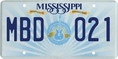 MS license plate MBD021