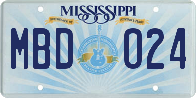 MS license plate MBD024