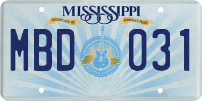 MS license plate MBD031
