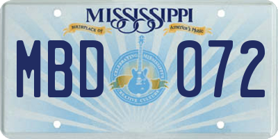 MS license plate MBD072