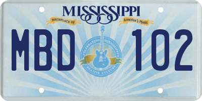 MS license plate MBD102
