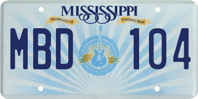 MS license plate MBD104