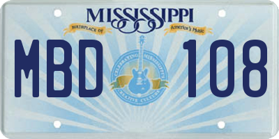 MS license plate MBD108