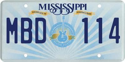 MS license plate MBD114