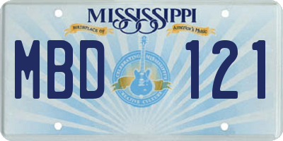MS license plate MBD121