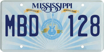 MS license plate MBD128