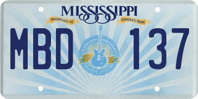 MS license plate MBD137
