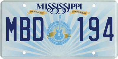 MS license plate MBD194