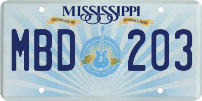 MS license plate MBD203