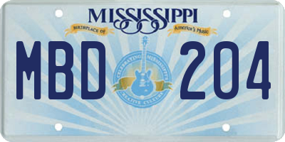 MS license plate MBD204