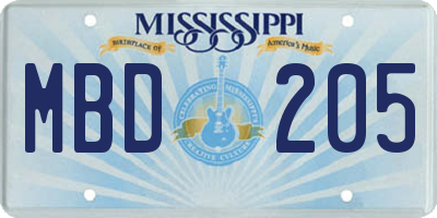 MS license plate MBD205