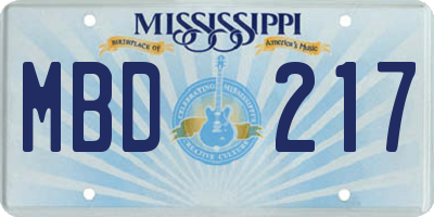 MS license plate MBD217