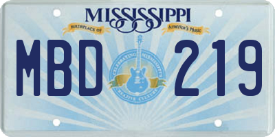 MS license plate MBD219