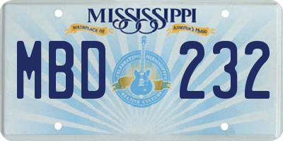MS license plate MBD232