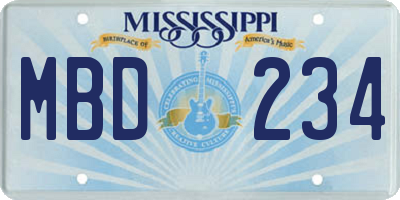 MS license plate MBD234