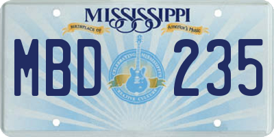 MS license plate MBD235